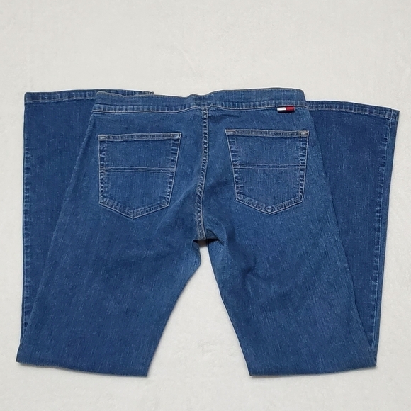 RARE Vintage 90s Tommy Hilfiger Low Rise Leather Lace-up Stretchy Boot Cut Jeans - Picture 8 of 12